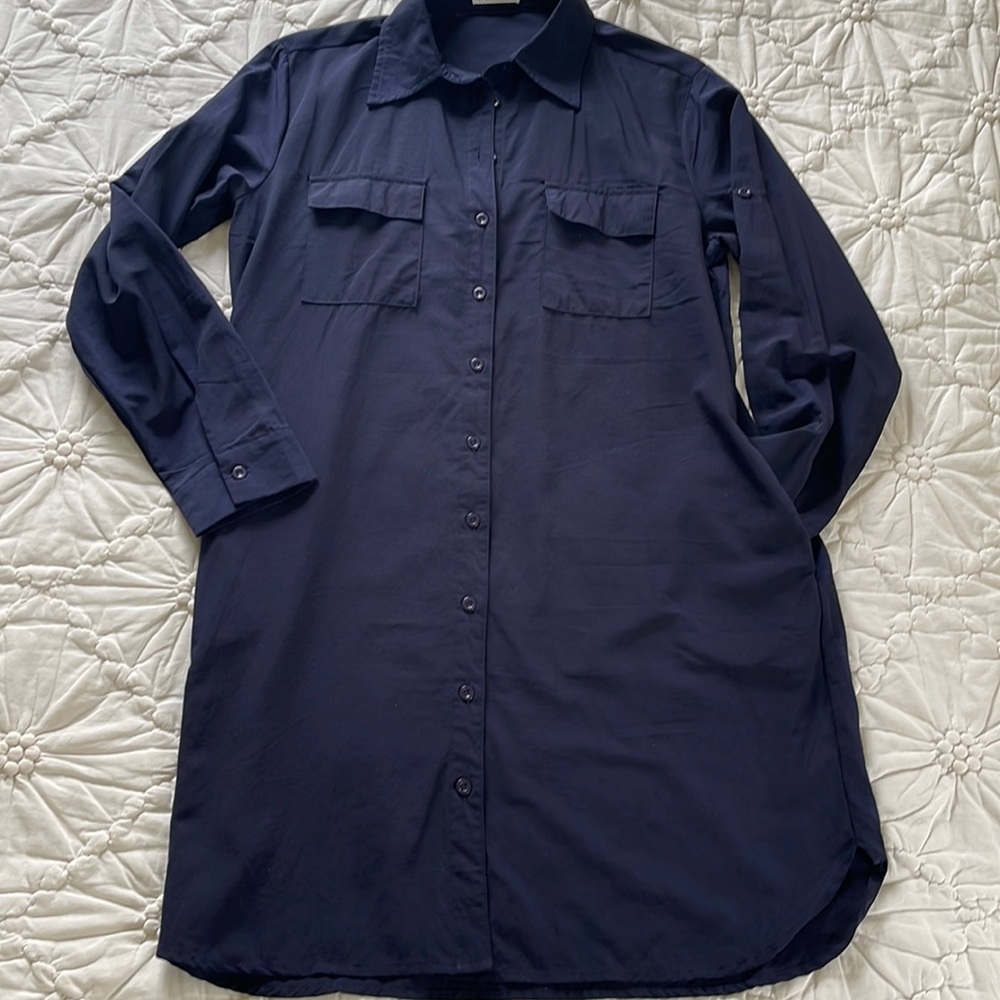 SMX Navy Blue Button Down Long Sleeve Shirt Dress. Size S